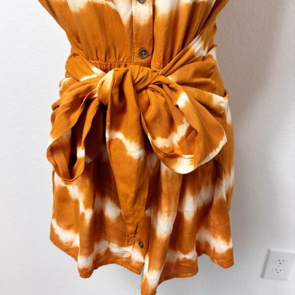 JEN'S PIRATE BOOTY TIE-DYE ORANGE WHITE WOMEN TIE UP MINI DRESS SIZE LARGE - Picture 3 of 6
